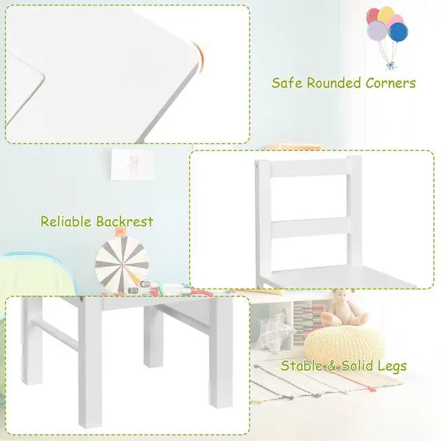 Alt view image 6 of 6 - Kids Table and Chairs, 2 in 1 Wooden Activity Desk w/Building Block Double-Sided Tabletop & 2 Large Storage Drawers, Toddler Table and Chair Set for Preschool, Nursery, Kindergarten (White)
