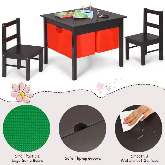 Alt view image 5 of 6 - Kids Table and Chairs, 2 in 1 Wooden Activity Desk w/Building Block Double-Sided Tabletop & 2 Large Storage Drawers, Toddler Table and Chair Set for Preschool, Nursery, Kindergarten(Espresso)