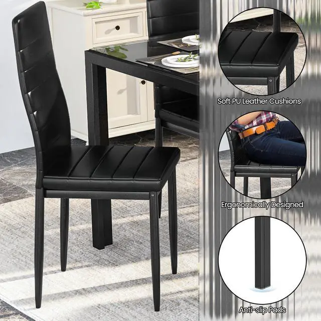 Alt view image 6 of 6 - Dining Table Set for 6, Tempered Glass Kitchen Table with 6 PU Leather Chairs, 7-Piece Dining Room Sets for Small Space, Dinette, Apartment
