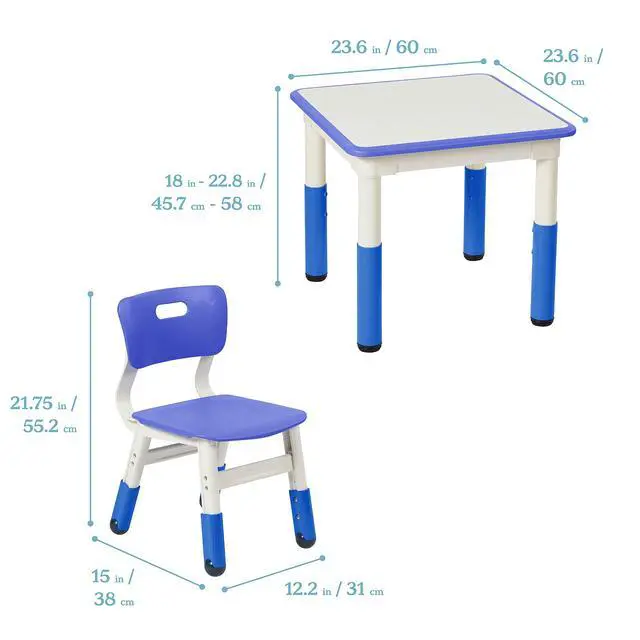 Alt view image 2 of 6 - Dry-Erase Square Activity Table with 2 Chairs, Adjustable, Kids Furniture, Blue, 3-Piece