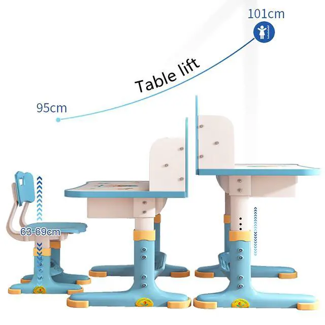 Alt view image 5 of 6 - Kids Desk and Chair Set,Height-Adjustable Student Study Desk Widened Desktop Multi Separation Cartoon Pattern Desk Chair Set Kids Study Table with Drawer Chair Set Fast Delivery from US Blue