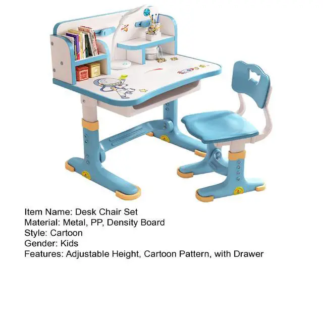 Alt view image 6 of 6 - Kids Desk and Chair Set,Height-Adjustable Student Study Desk Widened Desktop Multi Separation Cartoon Pattern Desk Chair Set Kids Study Table with Drawer Chair Set Fast Delivery from US Blue