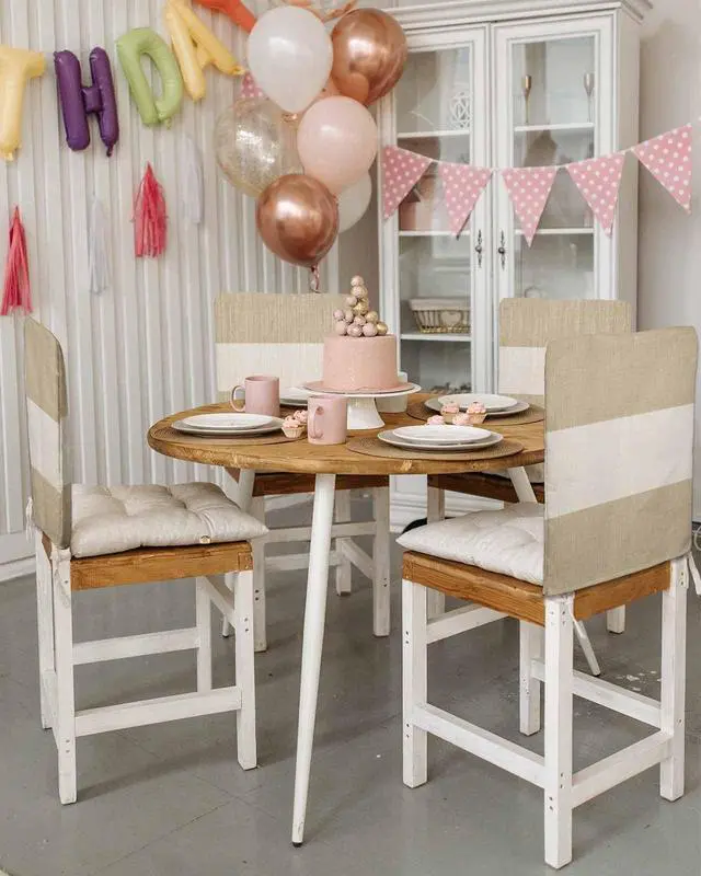 Alt view image 3 of 6 - Chair Back Cover for Dining Room Set of 6 Farmhouse Khaki and Vintage Brown Color Block Striped Kitchen Chair Protecter Slipcovers for Holiday Party,Weeding,Banquet,Events Decor Burlap Texture