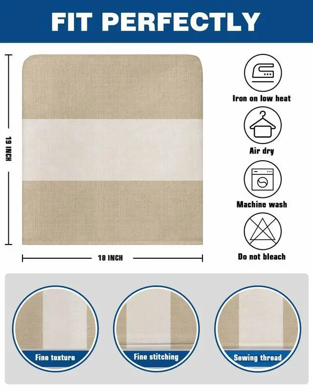 Alt view image 6 of 6 - Chair Back Cover for Dining Room Set of 6 Farmhouse Khaki and Vintage Brown Color Block Striped Kitchen Chair Protecter Slipcovers for Holiday Party,Weeding,Banquet,Events Decor Burlap Texture