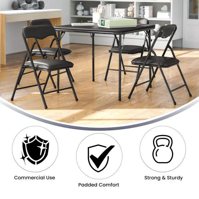 Alt view image 3 of 6 - Kids Black 5 Piece Folding Activity Table and Chair Set for Home & Daycare