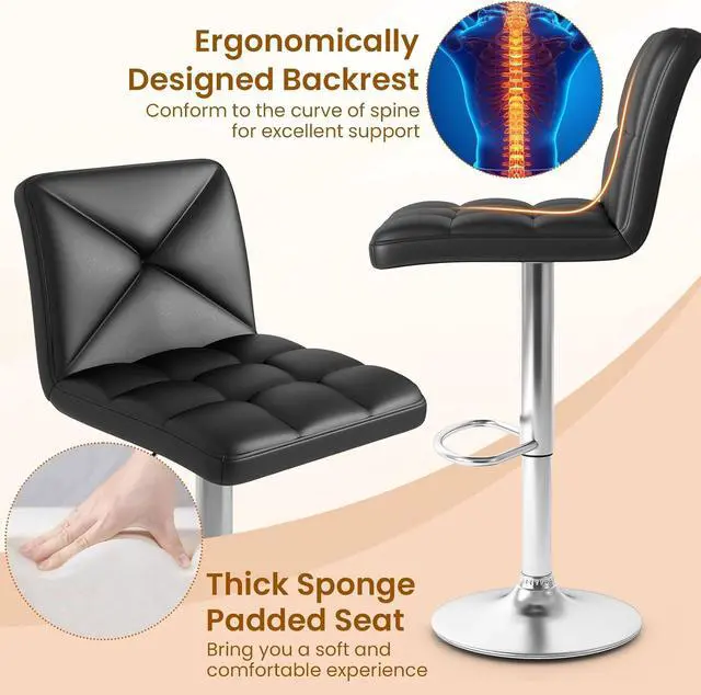 Alt view image 5 of 6 - 3 Pieces Bar Table Set, Round Cocktail Table and PU Leather Adjustable Swivel Chairs, Modern Counter Height Furniture Set with 2 Bar Stools for Small Space, Kitchen, Office (Black+Black)