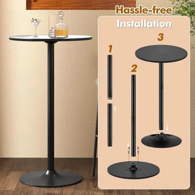 Alt view image 6 of 6 - 3 Pieces Bar Table Set, Round Cocktail Table and PU Leather Adjustable Swivel Chairs, Modern Counter Height Furniture Set with 2 Bar Stools for Small Space, Kitchen, Office (Black+Black)