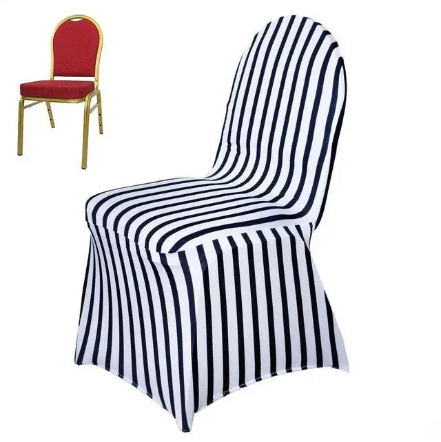 Alt view image 2 of 2 - 20 PCS Striped Stretchy Spandex Fitted Banquet Chair Cover Dinning Event Slipcover for Wedding Party Banquet Catering