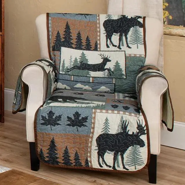 Main image of Twilight Woods Bear & Moose Chair Cover - Rustic Wildlife Furniture Protector