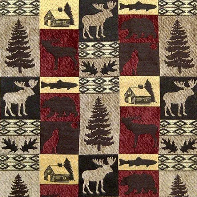 Alt view image 4 of 5 - Fairbanks Red Rocking Chair Cushions with Ties - Extra-Large - Latex Foam Fill Cushion - Woodlands Rustic Lodge & Lake House Décor