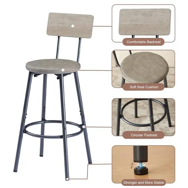 Alt view image 3 of 6 - Bar Table and Chairs Set for 3, 63" L Rectangle Sofa Table with 3 PU Upholstered Stools, 4 Piece Industrial Counter Height Dining Table Set for Living Room Kitchen Restaurant, Grey