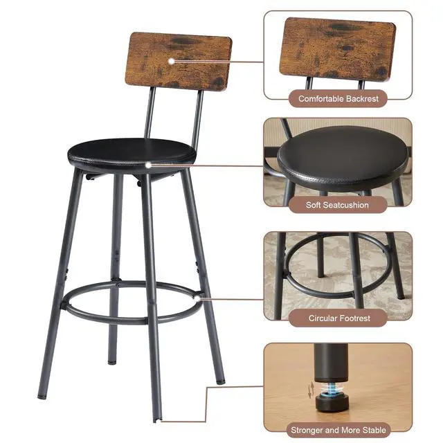 Alt view image 3 of 6 - Bar Table and Chairs Set for 3, 63" L Rectangle Sofa Table with 3 PU Upholstered Stools, 4 Piece Industrial Counter Height Dining Table Set for Living Room Kitchen Restaurant, Brown
