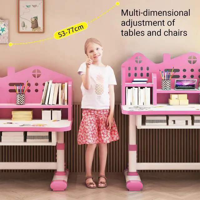 Alt view image 2 of 6 - Children's Table and Chair Sets, 3-16 Years Adjustable Height Table and Chairs Elementary and Middle School Students' Desks Ergonomic Study Table and Chair Sets with Drawers