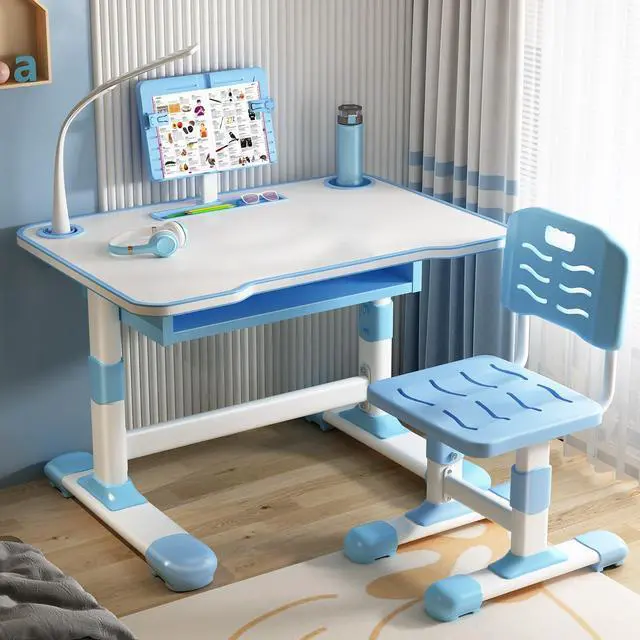 Main image of Kids Desk and Chair Set, Height Adjustable Study Desk with Chair for Children Toddler School Desks Set with Ergonomic Scientific Separation Book Stand Drawer Holiday Birthday Gift for Boys Girls Blue