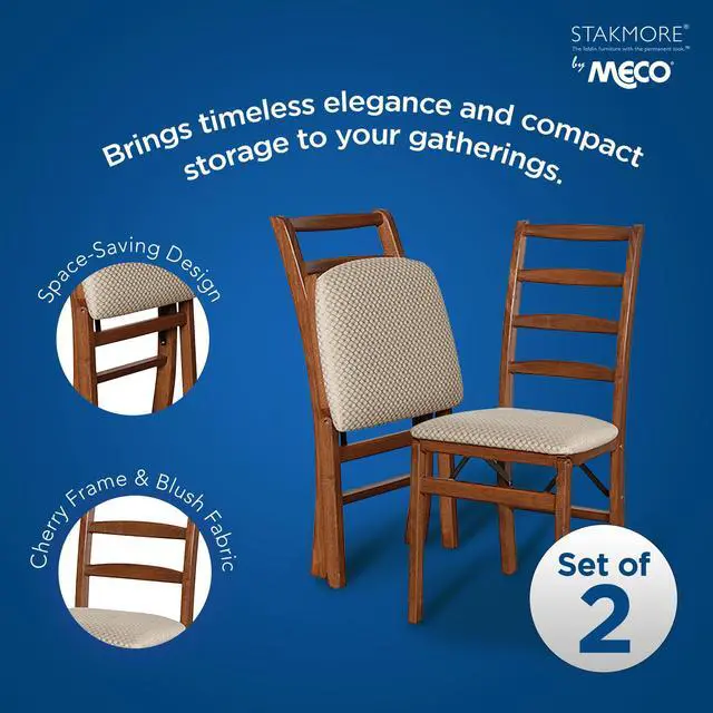 Alt view image 4 of 6 - Meco 0560.6H792 Shaker Ladderback Folding Chair (Set of 2), Cherry