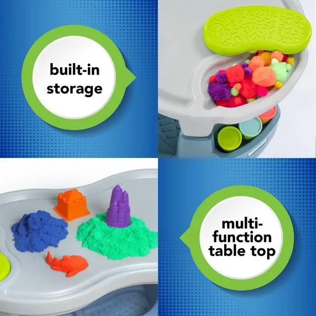 Alt view image 3 of 6 - Kids' Sensory Table with Active Seating and Art Storage, Toddler Activity Table and Chairs Set for Ages 1-1/2 to 6, Multicolor