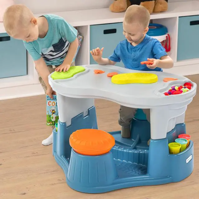 Alt view image 5 of 6 - Kids' Sensory Table with Active Seating and Art Storage, Toddler Activity Table and Chairs Set for Ages 1-1/2 to 6, Multicolor
