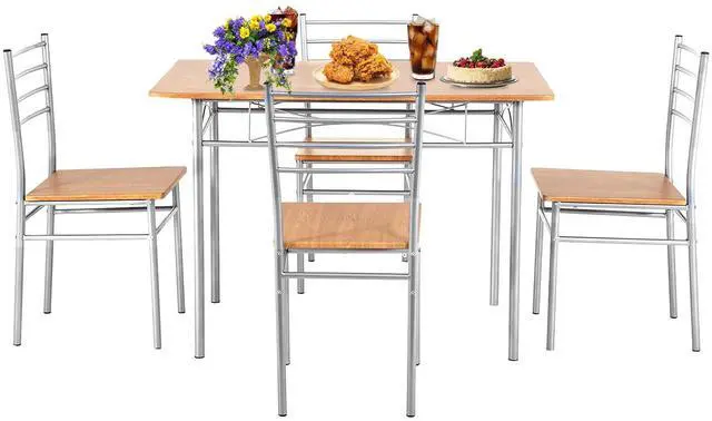 Main image of Dining Table Set, Wood Table top and 4 Modern Chairs with Metal Legs, Rectangular Home Furniture