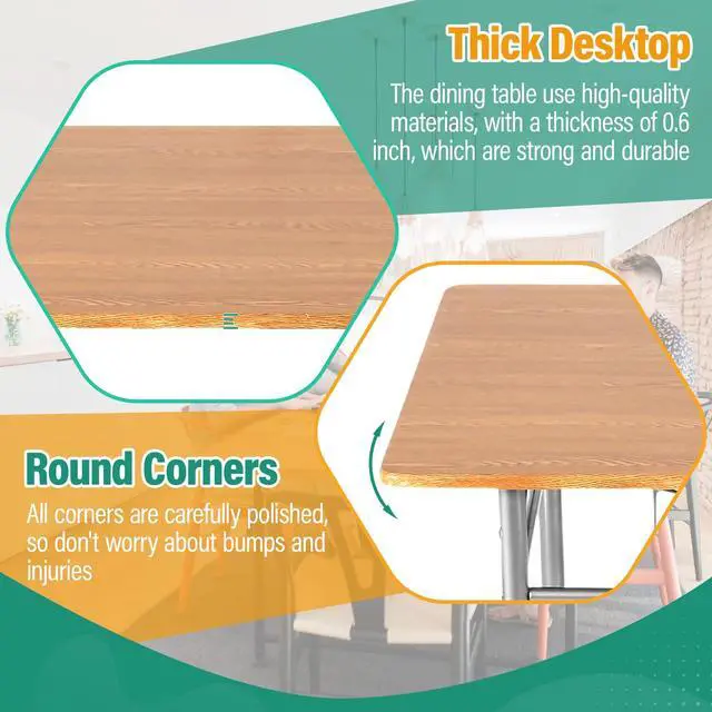 Alt view image 5 of 6 - Dining Table Set, Wood Table top and 4 Modern Chairs with Metal Legs, Rectangular Home Furniture