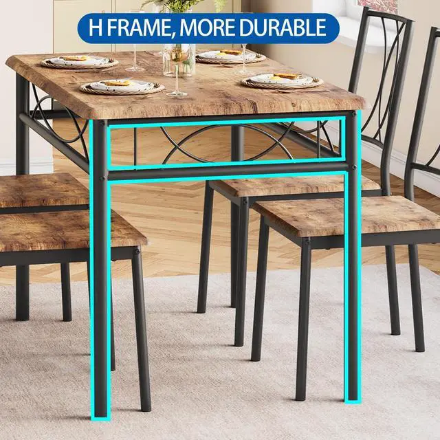 Alt view image 5 of 6 - Dining Table Set for 4, Compact Kitchen Table and 4 Chairs, 5-Piece Kitchen Table Set, Space-Saving Design for Small Space, Dining Room, Apartment, Retro Brown