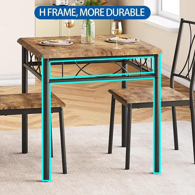 Alt view image 5 of 6 - Dining Table Set for 2, Kitchen Table with 2 Chairs, Wood 3-Piece Kitchen Dining Room Table Set for Apartment, Small Space, Space Saving, Retro Brown