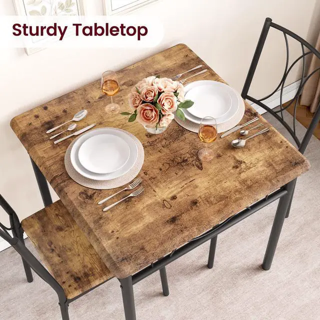 Alt view image 6 of 6 - Dining Table Set for 2, Kitchen Table with 2 Chairs, Wood 3-Piece Kitchen Dining Room Table Set for Apartment, Small Space, Space Saving, Retro Brown