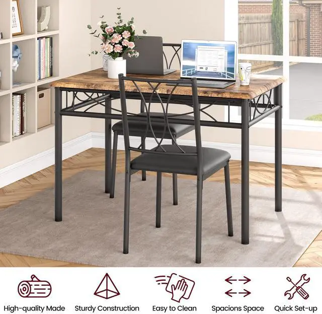Alt view image 4 of 6 - Dining Table Set for 4, Compact Kitchen Table with 4 Upholstered Chairs, 5-Piece Kitchen Table Set for Small Space, Dining Room, Apartment, Retro Brown