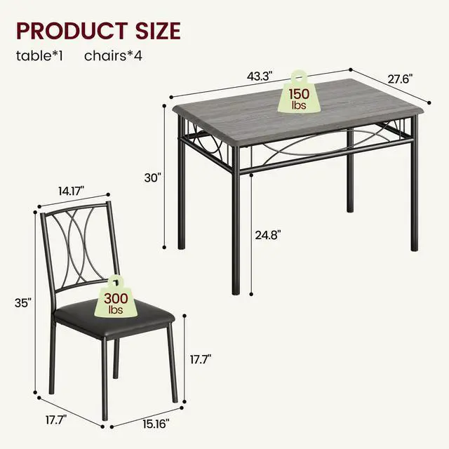 Alt view image 2 of 6 - Dining Table Set for 4, Compact Kitchen Table with 4 Upholstered Chairs, 5-Piece Kitchen Table Set for Small Space, Dining Room, Apartment, Retro Gary