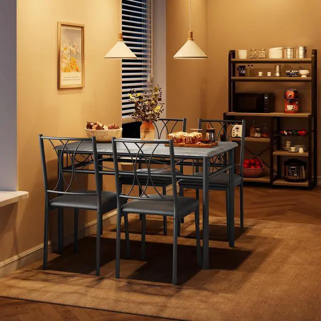 Alt view image 3 of 6 - Dining Table Set for 4, Compact Kitchen Table with 4 Upholstered Chairs, 5-Piece Kitchen Table Set for Small Space, Dining Room, Apartment, Retro Gary