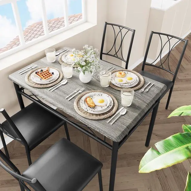 Alt view image 4 of 6 - Dining Table Set for 4, Compact Kitchen Table with 4 Upholstered Chairs, 5-Piece Kitchen Table Set for Small Space, Dining Room, Apartment, Retro Gary
