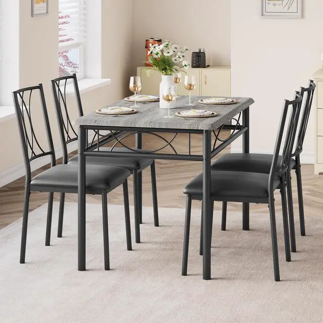 Alt view image 6 of 6 - Dining Table Set for 4, Compact Kitchen Table with 4 Upholstered Chairs, 5-Piece Kitchen Table Set for Small Space, Dining Room, Apartment, Retro Gary