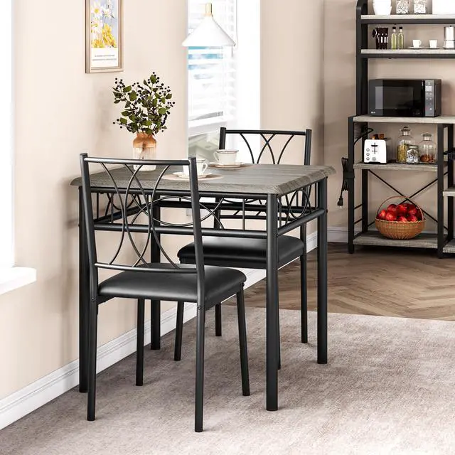 Alt view image 6 of 6 - Dining Table Set for 2, Kitchen Table with 2 Upholstered Chairs, Wood 3-Piece Kitchen Dining Room Table Set for Apartment, Small Space, Space Saving, Retro Gary