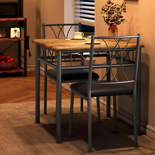 Alt view image 4 of 6 - Dining Table Set for 2, Kitchen Table with 2 Upholstered Chairs, Wood 3-Piece Kitchen Dining Room Table Set for Apartment, Small Space, Space Saving, Retro Brown