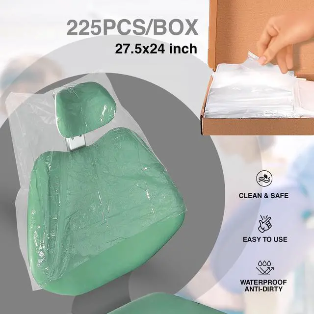 Alt view image 2 of 5 - Dental Half Chair Covers - 24" x 27.5" | Pack of 225 | Disposable Clear Plastic Sleeve Protectors, Waterproof Plastic Cover Sleeves for Dental Chair, Tattoo Chair | Covers Back and Headrest