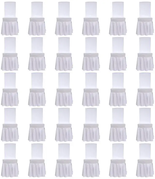 Main image of 30 Pcs White Chair Covers with Skirt, Wedding Long Stretch Chair Cover Removable and Washable Stretch Chair Slipcovers with Skirt for Dining Chairs Hotel and Wedding Ceremony