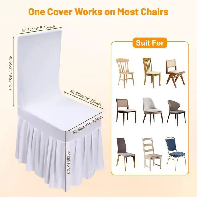 Alt view image 4 of 6 - 30 Pcs White Chair Covers with Skirt, Wedding Long Stretch Chair Cover Removable and Washable Stretch Chair Slipcovers with Skirt for Dining Chairs Hotel and Wedding Ceremony