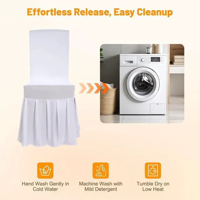 Alt view image 5 of 6 - 30 Pcs White Chair Covers with Skirt, Wedding Long Stretch Chair Cover Removable and Washable Stretch Chair Slipcovers with Skirt for Dining Chairs Hotel and Wedding Ceremony