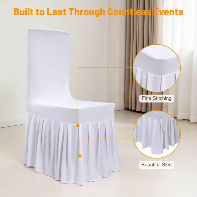 Alt view image 6 of 6 - 30 Pcs White Chair Covers with Skirt, Wedding Long Stretch Chair Cover Removable and Washable Stretch Chair Slipcovers with Skirt for Dining Chairs Hotel and Wedding Ceremony