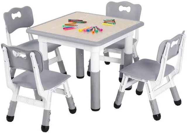Main image of Kids Table and 4 Chairs Set, Height Adjustable ((18.9"23.6"), Anti-Slip Childrens Activity Desk, Wipe-Clean Desktop, Montessori Learning, Drawing for Toddler, Classroom, Home & Daycare (Grey)