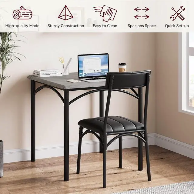Alt view image 4 of 6 - Dining Table Set,Kitchen Table and Chairs for 2,Metal and Wood Square Dining Room Table Set with 2 Upholstered Chairs,3 Piece Dining Table Set for Small Space,Apartment,Gray
