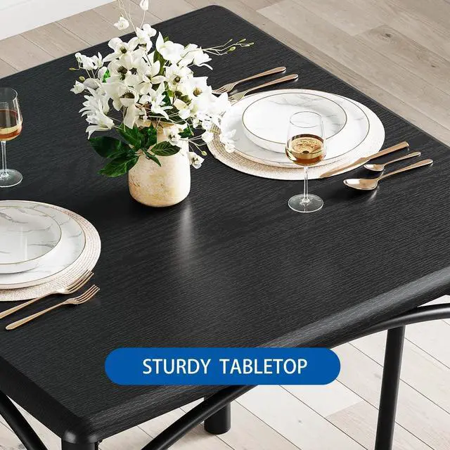 Alt view image 5 of 6 - Dining Table Set, Kitchen Table and Chairs for 2, Metal and Wood Square Dining Room Table Set with 2 Upholstered Chairs, 3 Piece Dining Table Set for Small Space, Apartment,Black