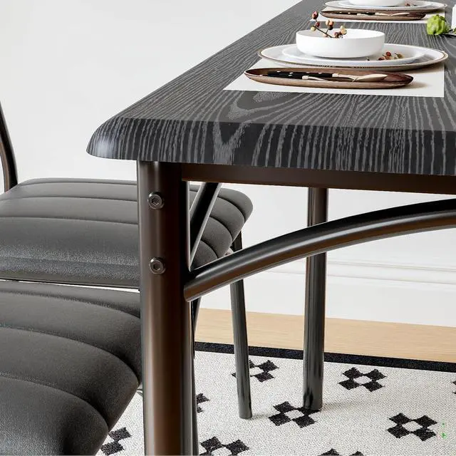 Alt view image 6 of 6 - Dining Table Set, Kitchen Table and Chairs for 2, Metal and Wood Square Dining Room Table Set with 2 Upholstered Chairs, 3 Piece Dining Table Set for Small Space, Apartment,Black