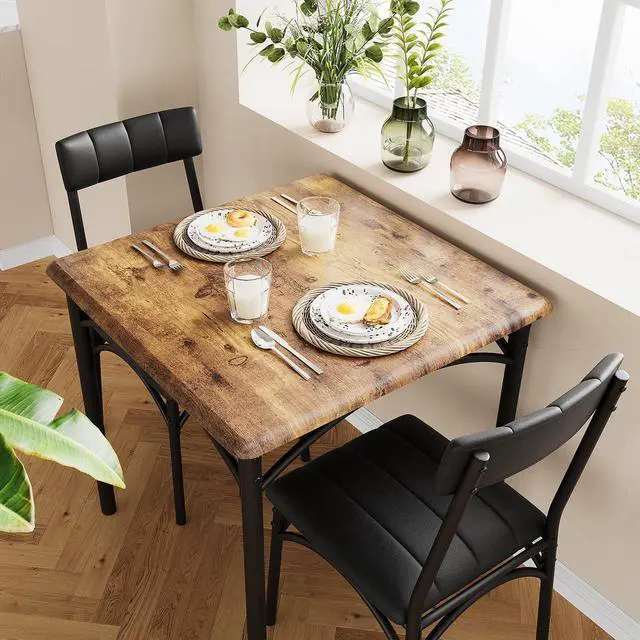 Alt view image 5 of 6 - Dining Table Set, Kitchen Table and Chairs for 2, Metal and Wood Square Dining Room Table Set with 2 Upholstered Chairs,3 Piece Dining Table Set for Small Space, Apartment,Brown