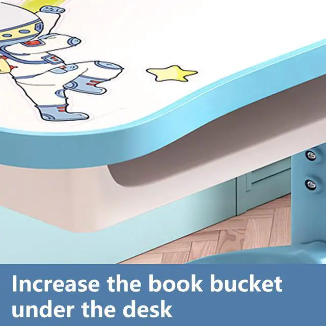 Alt view image 2 of 6 - Height Adjustable Kids Desk and Chair Set, Kids Functional Desk and Chair Set, Children Desk, Study Table for Boys Girls School Study Table for Writing Reading Blue