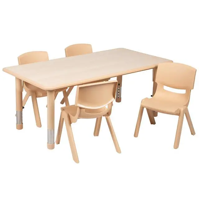 Alt view image 2 of 6 - 23.625" W x 47.25" L Rectangle Natural Plastic Activity Table Set with 4 Chairs