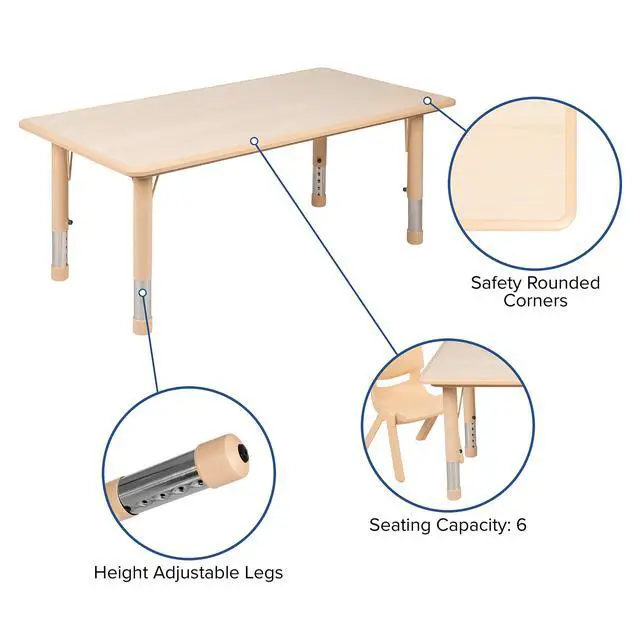 Alt view image 4 of 6 - 23.625" W x 47.25" L Rectangle Natural Plastic Activity Table Set with 4 Chairs