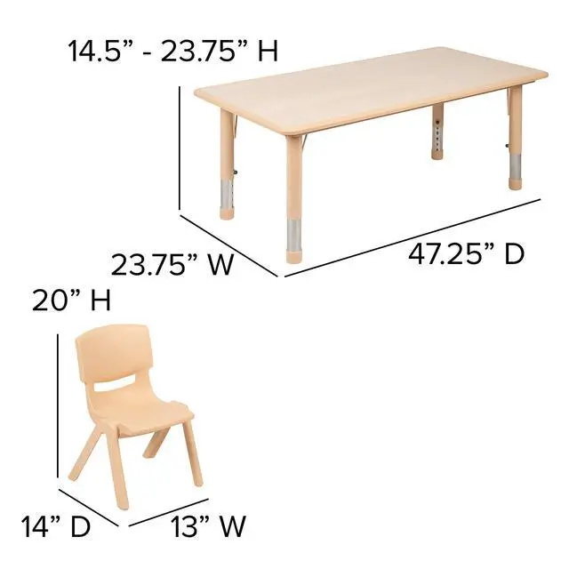 Alt view image 5 of 6 - 23.625" W x 47.25" L Rectangle Natural Plastic Activity Table Set with 4 Chairs