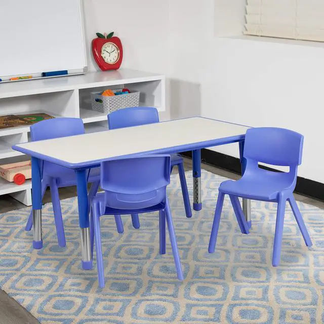Main image of 23.625" W x 47.25" L Blue Plastic Activity Table Set-4 Chairs