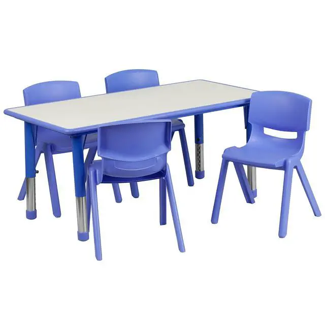Alt view image 2 of 3 - 23.625" W x 47.25" L Blue Plastic Activity Table Set-4 Chairs