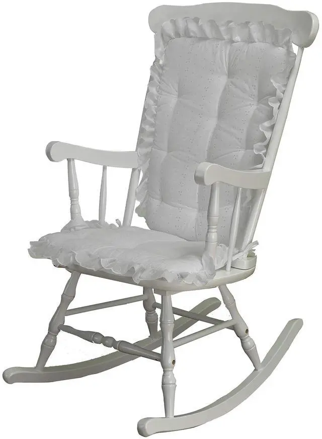 Main image of Rocking Chair Cushion Pad Set - Machine Washable Seat and Seat Back Cushions, Seat Cover or Replacement Pads for Rocker or Glider, White Eyelet